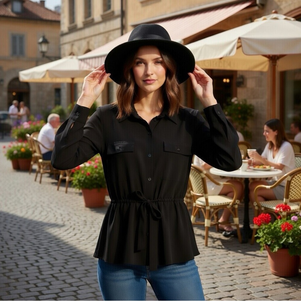 NWOT Modern Works Black Utility Inspired Top Sz Large